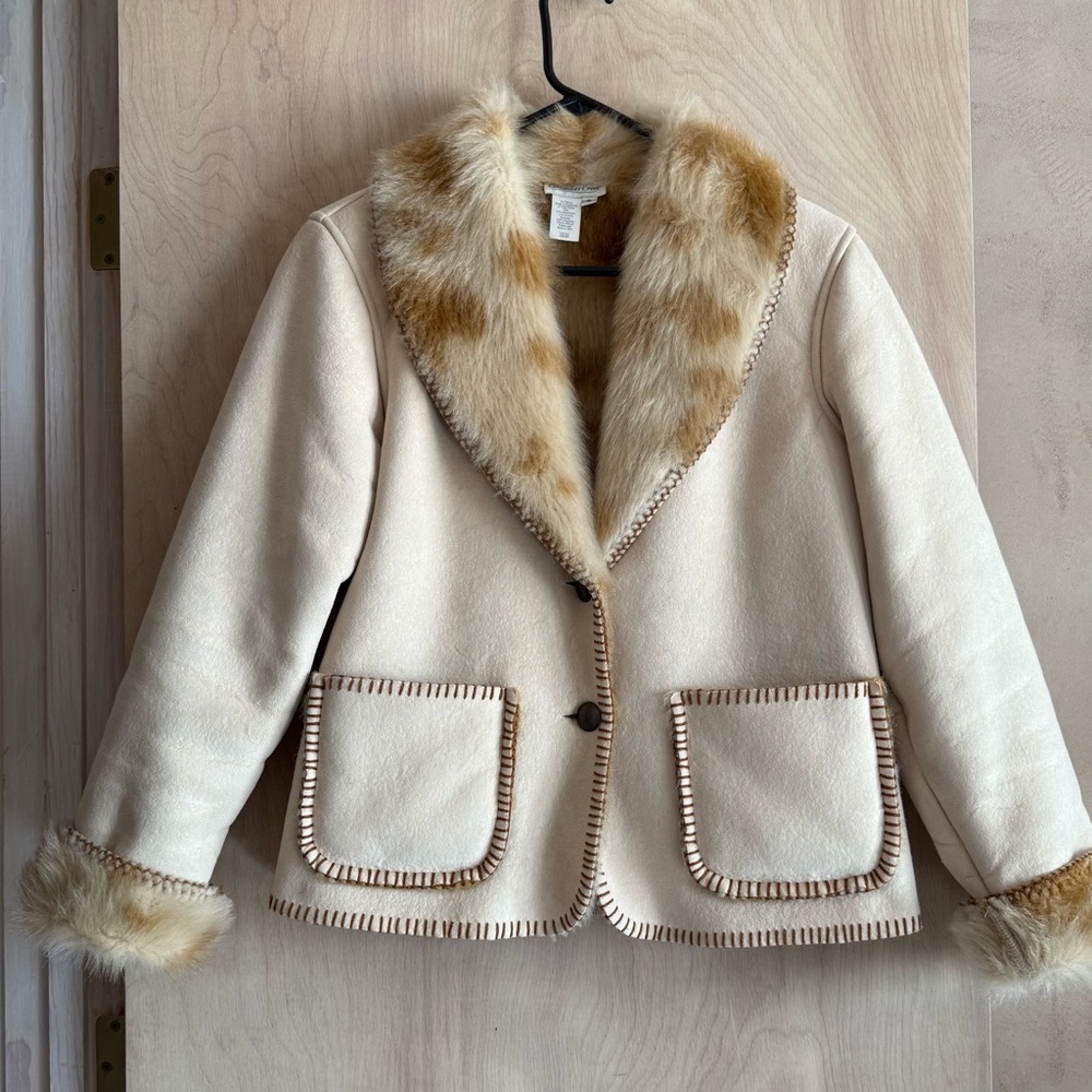 Coldwater Creek Faux Suede Beige Jacket Faux Fur Lined Boho Western Sz S